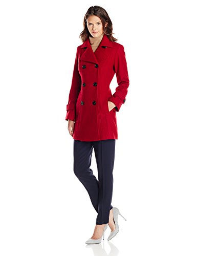 Anne Klein Women’s Classic Double Breasted Wool Coat, Red, Large ...
