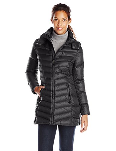 Tommy Hilfiger Women’s Mid Length Packable Down Coat with Hood, Black ...