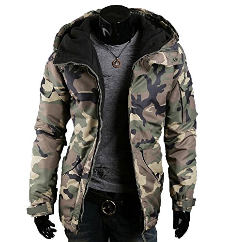 Ewingworld Winter Men’s Hooded Camouflage Jacket Fleece Coat Zipper ...